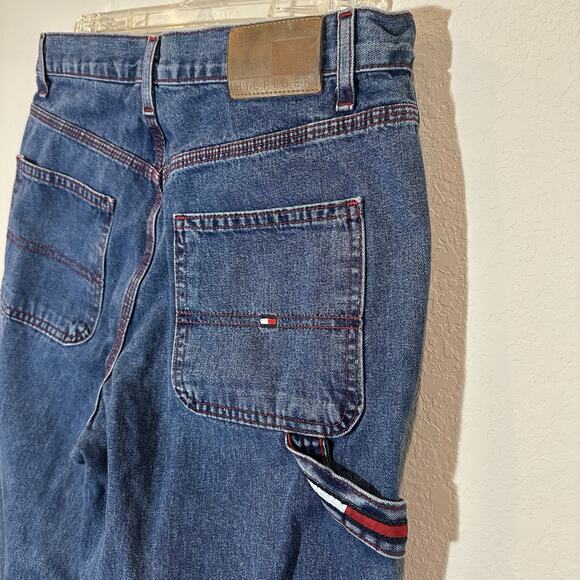 Vintage Tommy Hilfiger Y2K 2001 Wide Leg Carpenter Jeans Leather Patch Baggy - Picture 9 of 11